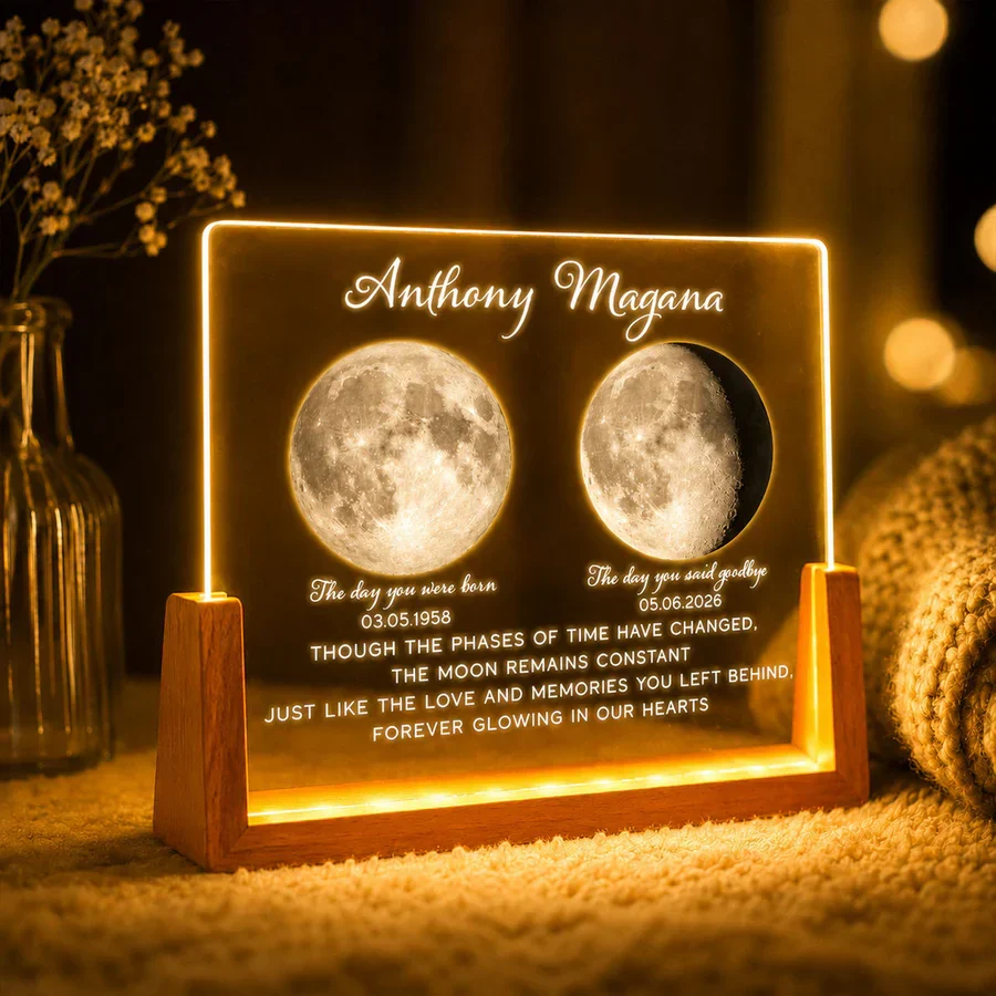 Personalized LED Light Frame with Moon Phase Memorial Art, Unique Sympathy Gift for Family Keepsake - Image 3