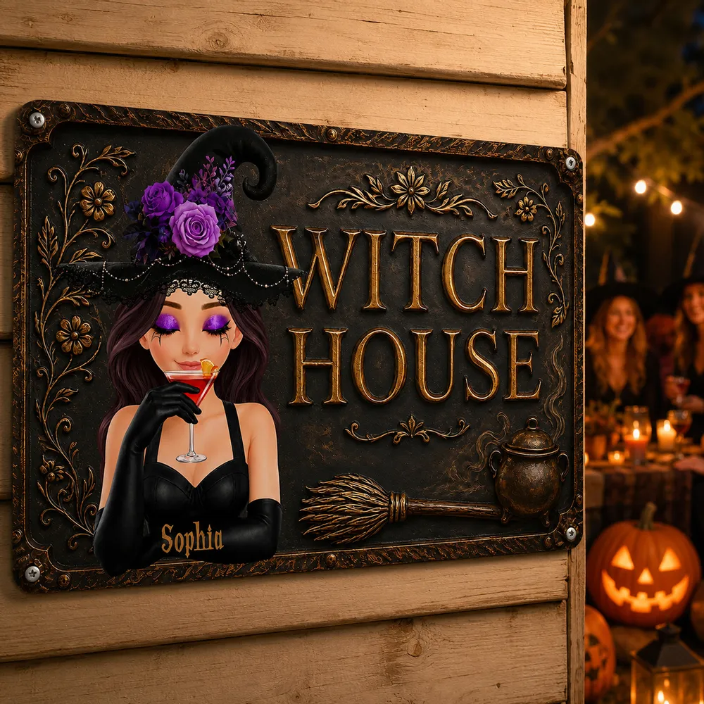Personalized Rectangular Iron Sign, Witch Sipping Cocktail Halloween Decor, Unique Gift For Witchy Women - Image 2
