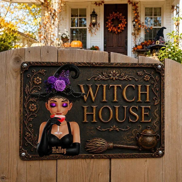 Personalized Rectangular Iron Sign, Witch Sipping Cocktail Halloween Decor, Unique Gift For Witchy Women - Image 4