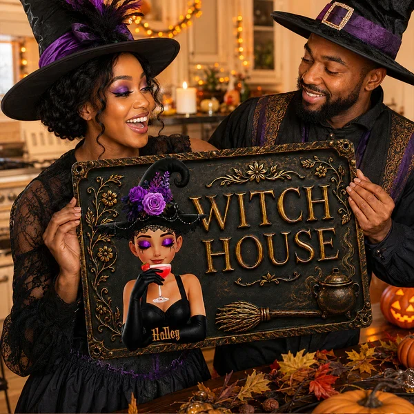 Personalized Rectangular Iron Sign, Witch Sipping Cocktail Halloween Decor, Unique Gift For Witchy Women - Image 6