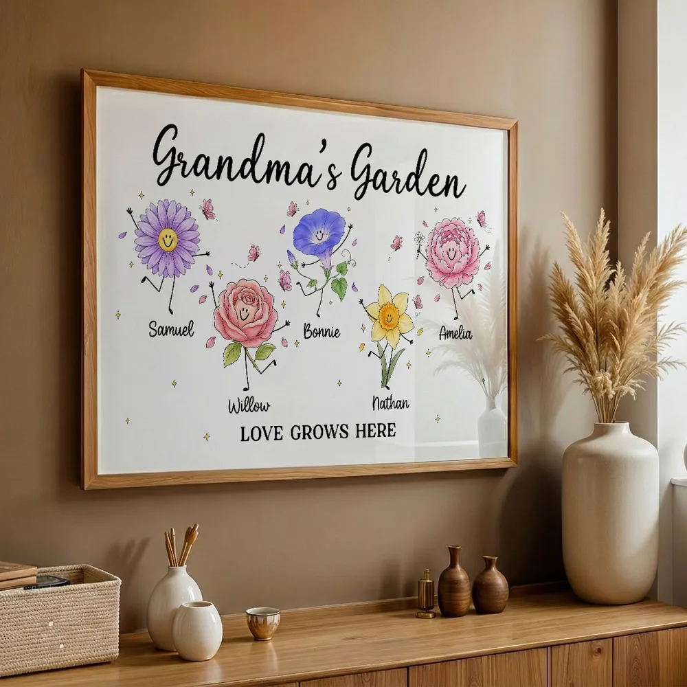 Personalized Grandma's Garden Canvas With Soft Floral Doodles, Unique Gift For Grandma & Home Decor - Image 2
