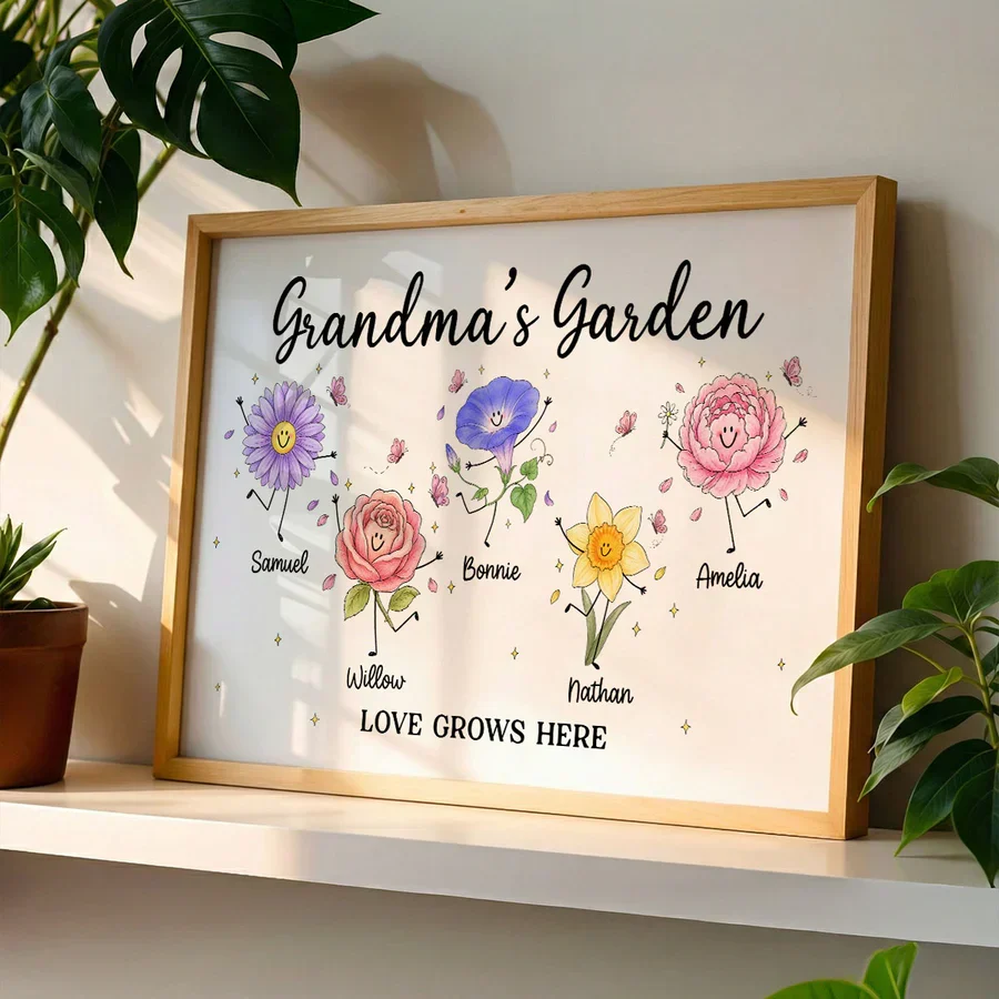 Personalized Grandma's Garden Canvas With Soft Floral Doodles, Unique Gift For Grandma & Home Decor - Image 3
