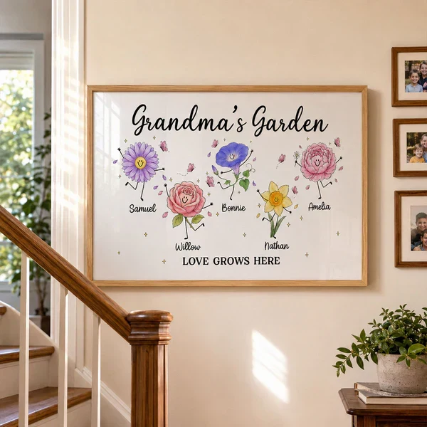 Personalized Grandma's Garden Canvas With Soft Floral Doodles, Unique Gift For Grandma & Home Decor - Image 5