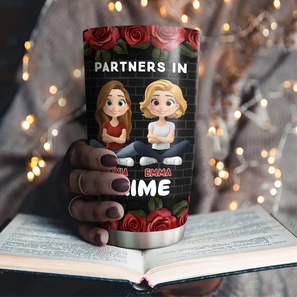 Personalized Insulated Travel Tumbler, Cartoon Friend Partners in Crime Unique Creative Gift - Image 3