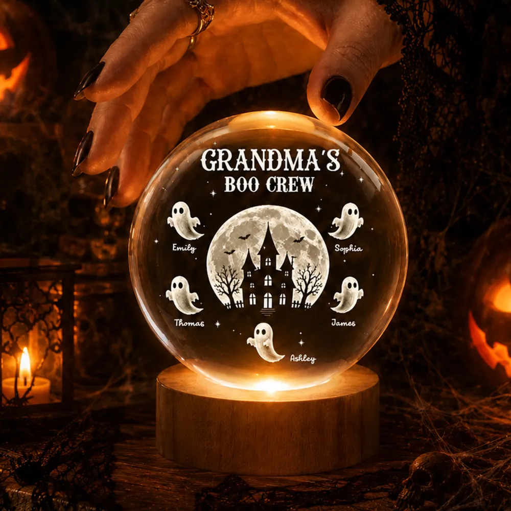 Personalized Globe Lamp, Grandma's Boo Crew Halloween Scene, Unique Creative Gift for Grandma - Image 2