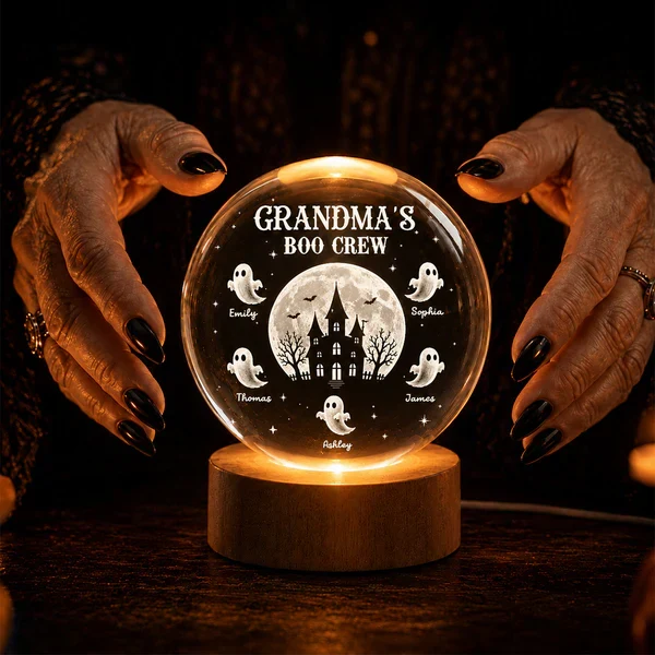 Personalized Globe Lamp, Grandma's Boo Crew Halloween Scene, Unique Creative Gift for Grandma - Image 3