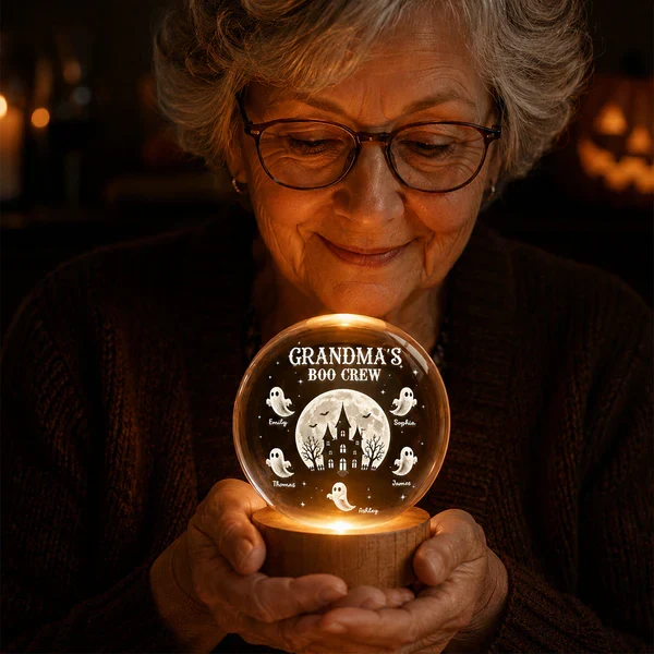 Personalized Globe Lamp, Grandma's Boo Crew Halloween Scene, Unique Creative Gift for Grandma - Image 7