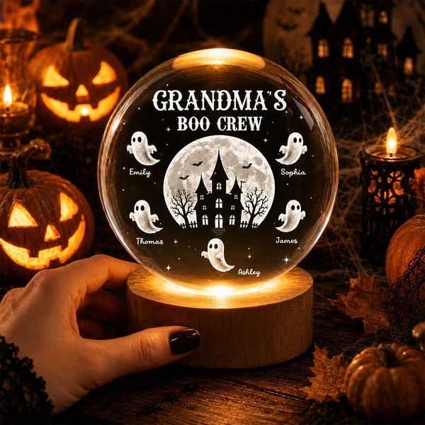 Personalized Globe Lamp, Grandma's Boo Crew Halloween Scene, Unique Creative Gift for Grandma - Image 8