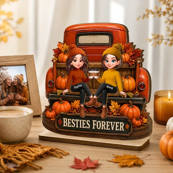 Personalized 2-Layer Wooden Plaque, Fall Truck Besties Forever, Unique Gift for Friend - Image 6