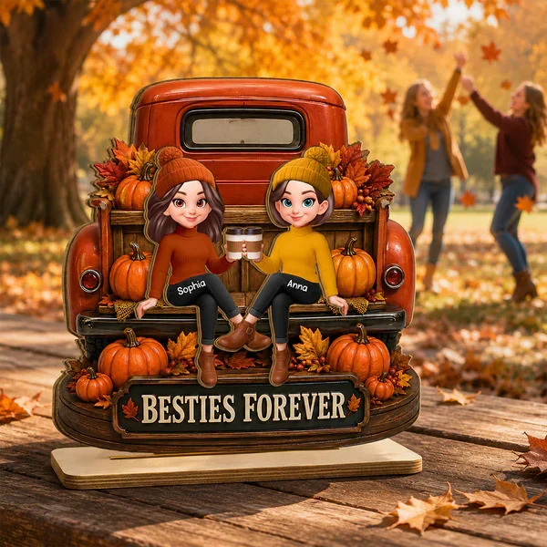 Personalized 2-Layer Wooden Plaque, Fall Truck Besties Forever, Unique Gift for Friend - Image 7