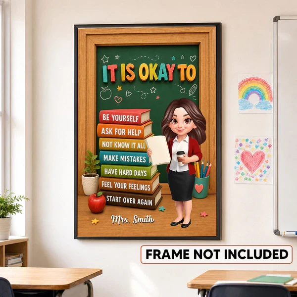 Personalized Canvas with Colorful Teacher Illustration, Classroom Calm Corner Unique Gift - Image 2