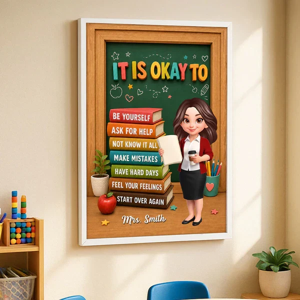 Personalized Canvas with Colorful Teacher Illustration, Classroom Calm Corner Unique Gift - Image 6