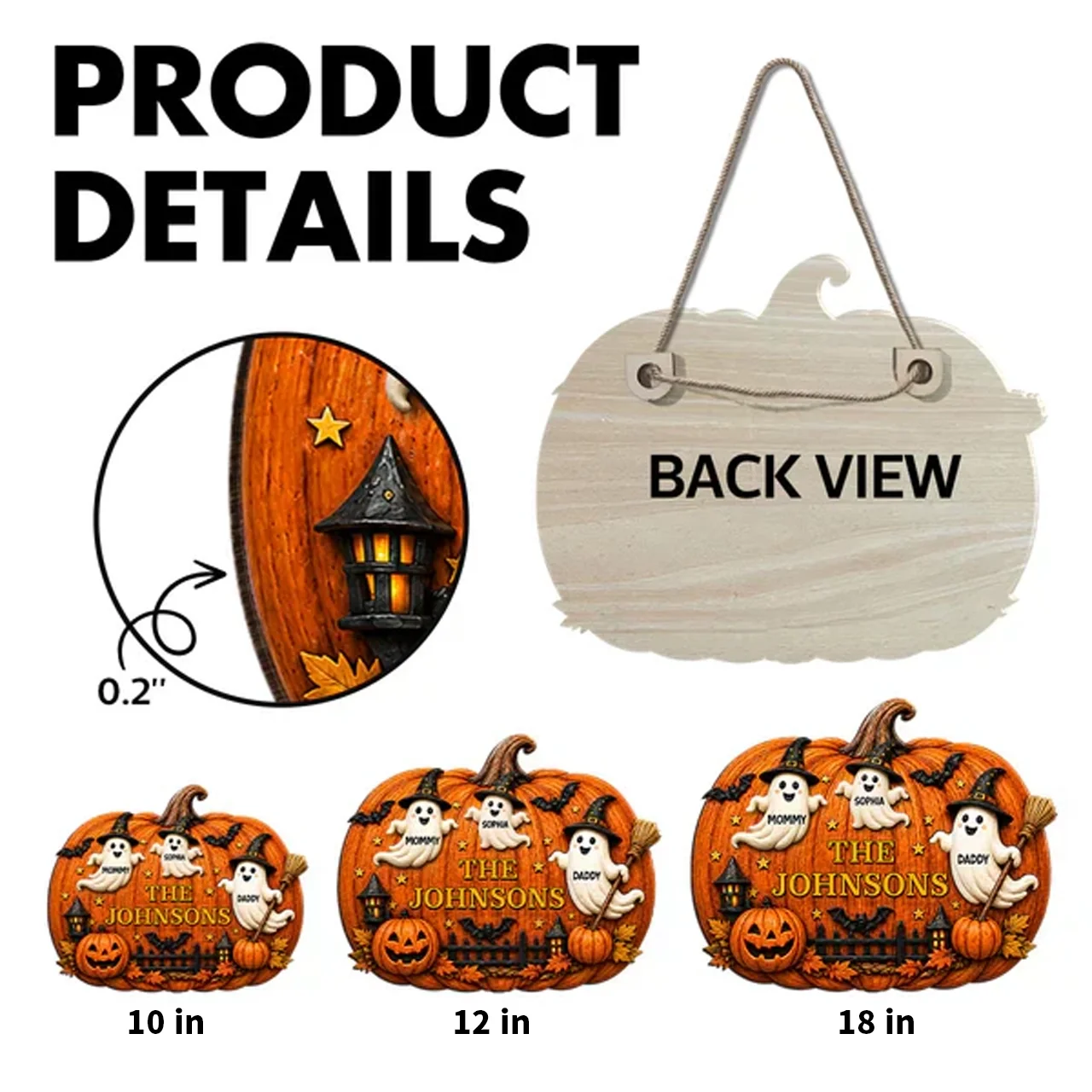 Personalized Wooden Sign With Cute Ghost Family & Pumpkin Decor, Unique Creative Gift For Family - Image 4
