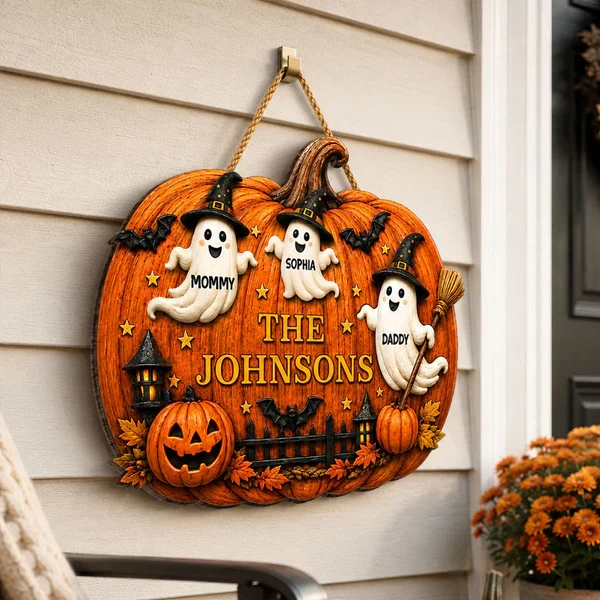 Personalized Wooden Sign With Cute Ghost Family & Pumpkin Decor, Unique Creative Gift For Family - Image 8