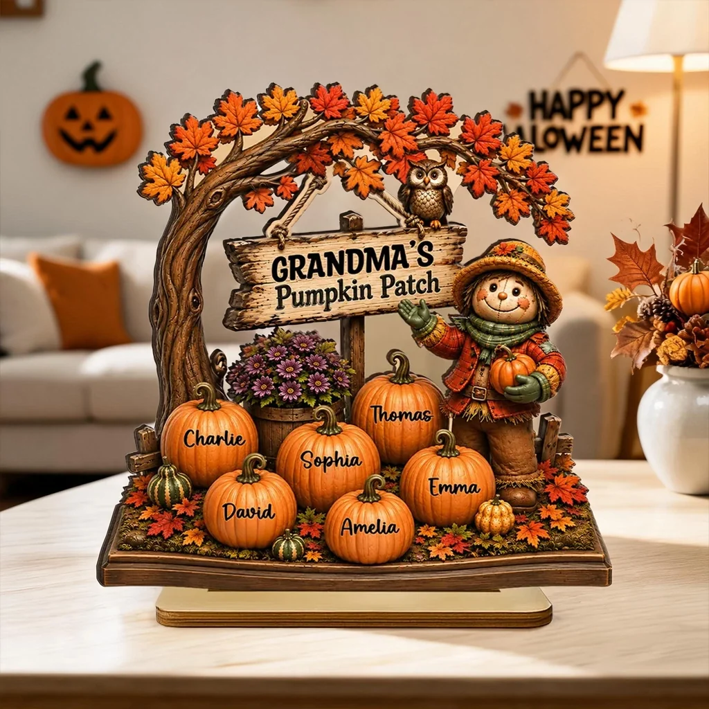 Personalized 2-Layer Wooden Plaque, Grandma's Pumpkin Patch Fall Decor, Unique Gift for Grandma