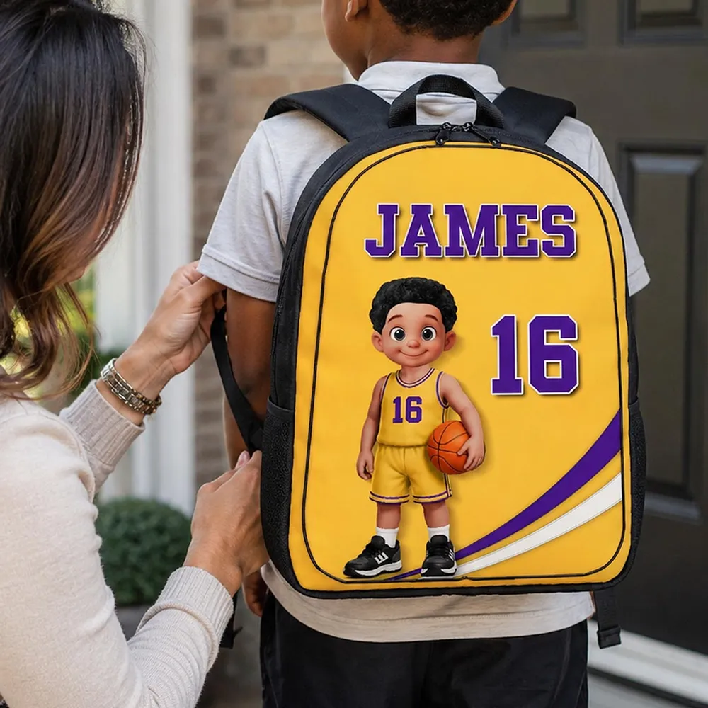 Kids School Backpack with Cute Basketball Player Art, Personalized Unique Creative Gift for School & Daycare - Image 3