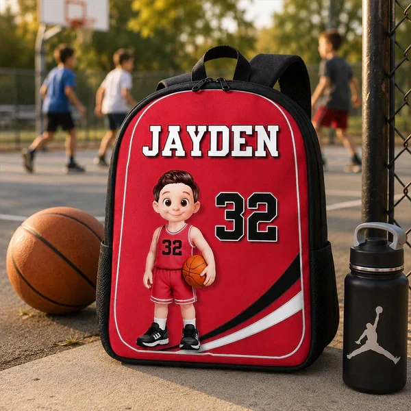 Kids School Backpack with Cute Basketball Player Art, Personalized Unique Creative Gift for School & Daycare - Image 6