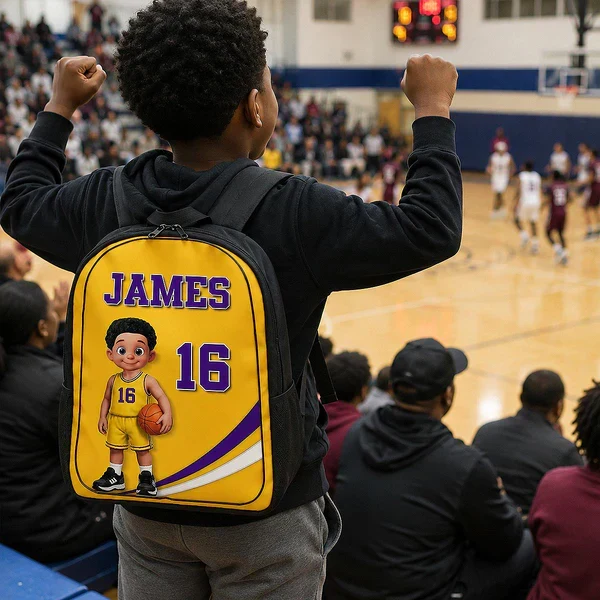 Kids School Backpack with Cute Basketball Player Art, Personalized Unique Creative Gift for School & Daycare - Image 7