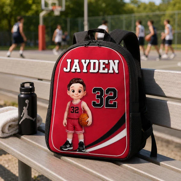 Kids School Backpack with Cute Basketball Player Art, Personalized Unique Creative Gift for School & Daycare - Image 8