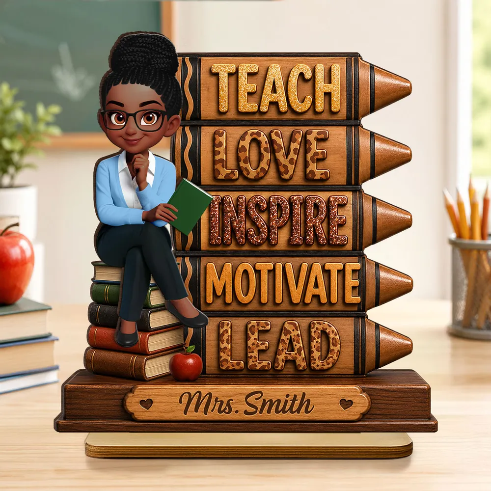 Personalized 2-Layer Wooden Plaque for Teacher, Teach Love Inspire Motivate Lead, Unique Classroom Gift - Image 2