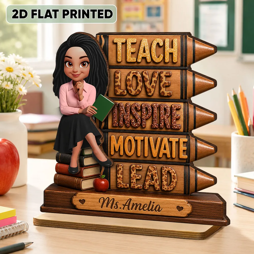 Personalized 2-Layer Wooden Plaque for Teacher, Teach Love Inspire Motivate Lead, Unique Classroom Gift - Image 3