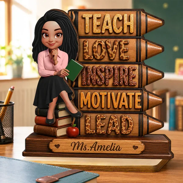 Personalized 2-Layer Wooden Plaque for Teacher, Teach Love Inspire Motivate Lead, Unique Classroom Gift - Image 6