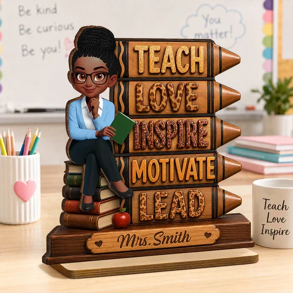 Personalized 2-Layer Wooden Plaque for Teacher, Teach Love Inspire Motivate Lead, Unique Classroom Gift - Image 7