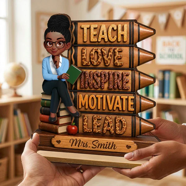 Personalized 2-Layer Wooden Plaque for Teacher, Teach Love Inspire Motivate Lead, Unique Classroom Gift - Image 8