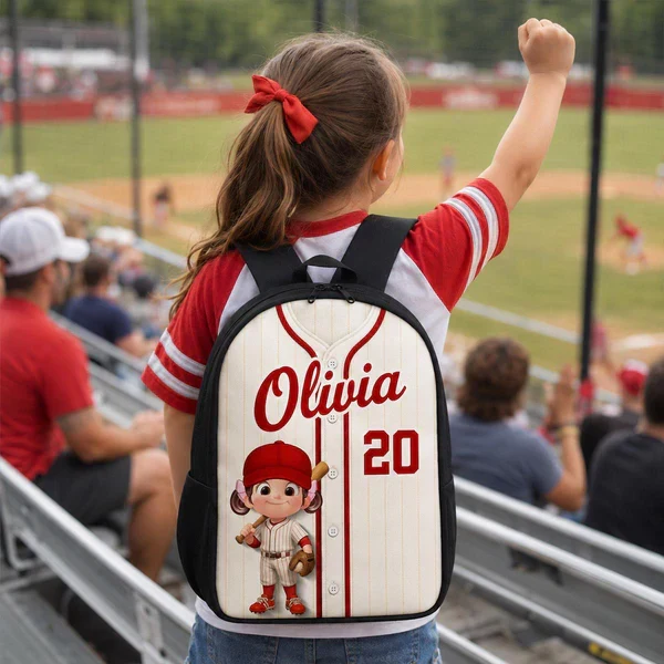 Personalized Kids School Backpack, Baseball Jersey & Bat Design, Unique Gift for Young Players - Image 7
