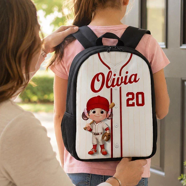 Personalized Kids School Backpack, Baseball Jersey & Bat Design, Unique Gift for Young Players - Image 8