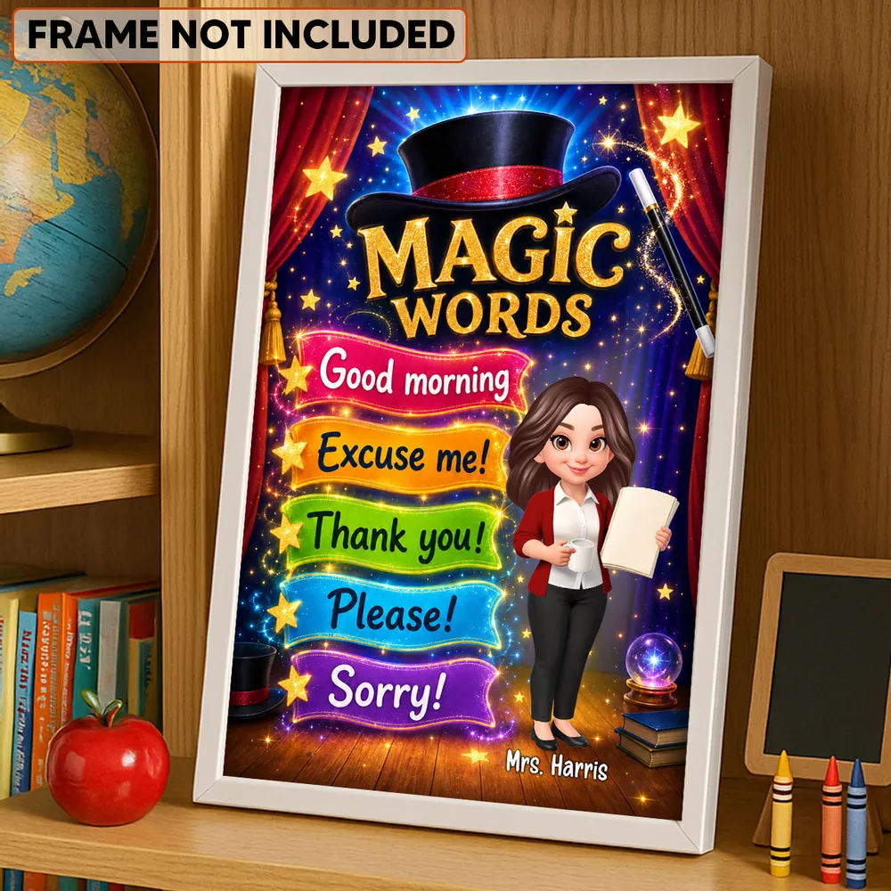 Personalized Magic Words Canvas, Standing Cartoon Teacher, Unique Gift for Classroom Decor - Image 2