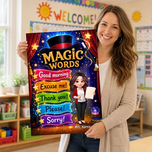 Personalized Magic Words Canvas, Standing Cartoon Teacher, Unique Gift for Classroom Decor - Image 5