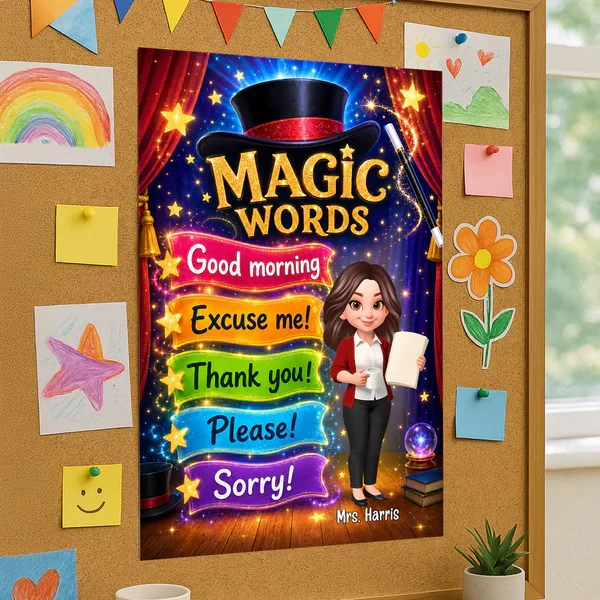 Personalized Magic Words Canvas, Standing Cartoon Teacher, Unique Gift for Classroom Decor - Image 6
