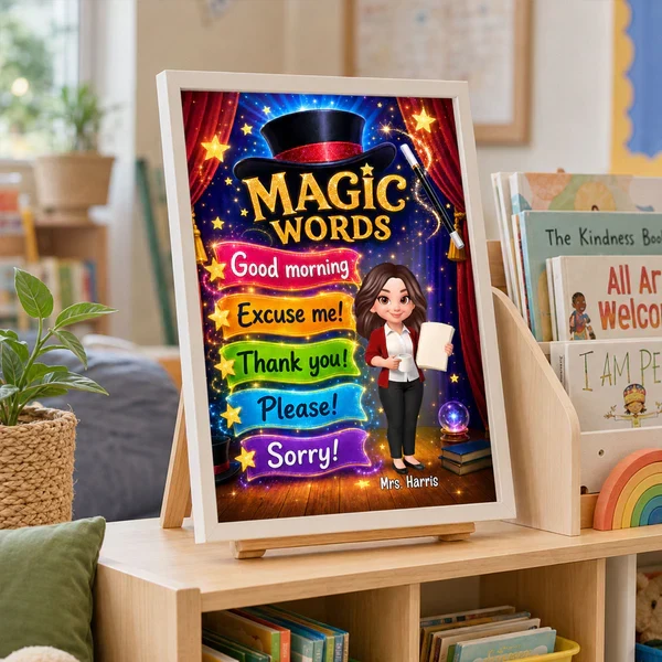 Personalized Magic Words Canvas, Standing Cartoon Teacher, Unique Gift for Classroom Decor - Image 7
