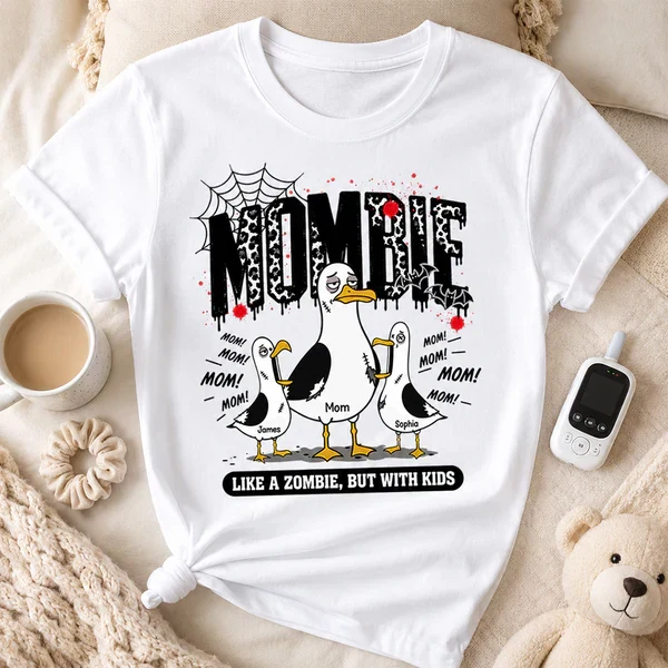 Personalized Classic Tee with Mombie Goose Art, Spiderweb Halloween Style, Unique Gift for Mom - Image 4