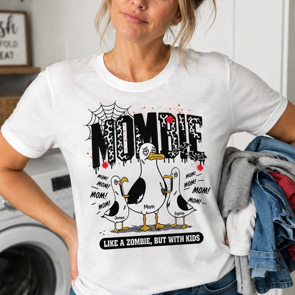 Personalized Classic Tee with Mombie Goose Art, Spiderweb Halloween Style, Unique Gift for Mom - Image 5