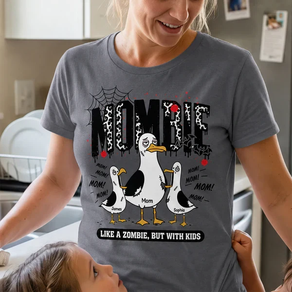 Personalized Classic Tee with Mombie Goose Art, Spiderweb Halloween Style, Unique Gift for Mom - Image 6
