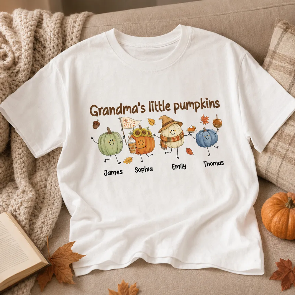 Personalized Grandma's Little Pumpkins Classic Tee, Cute Fall Pumpkin Characters, Unique Gift for Grandma - Image 2