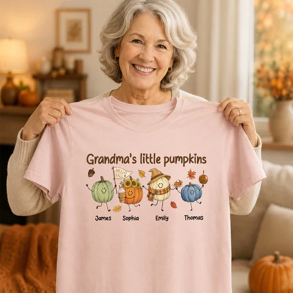 Personalized Grandma's Little Pumpkins Classic Tee, Cute Fall Pumpkin Characters, Unique Gift for Grandma - Image 4