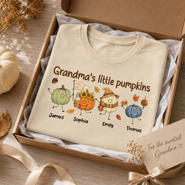 Personalized Grandma's Little Pumpkins Classic Tee, Cute Fall Pumpkin Characters, Unique Gift for Grandma - Image 5