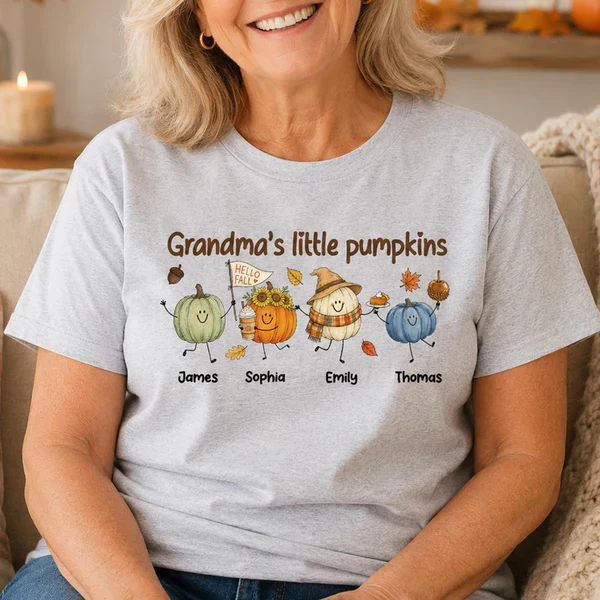 Personalized Grandma's Little Pumpkins Classic Tee, Cute Fall Pumpkin Characters, Unique Gift for Grandma - Image 6