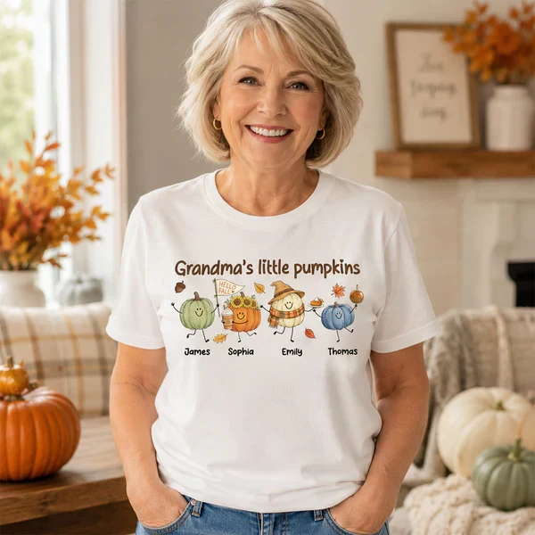 Personalized Grandma's Little Pumpkins Classic Tee, Cute Fall Pumpkin Characters, Unique Gift for Grandma - Image 7