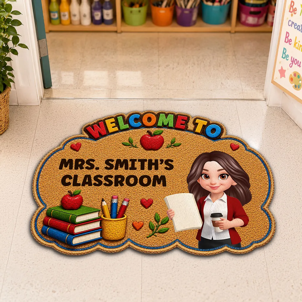 Personalized Shaped Doormat for Teacher Classroom, Colorful Welcome Design, Unique Back-to-School Gift - Image 2