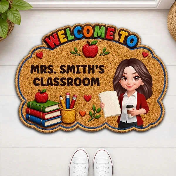 Personalized Shaped Doormat for Teacher Classroom, Colorful Welcome Design, Unique Back-to-School Gift - Image 3