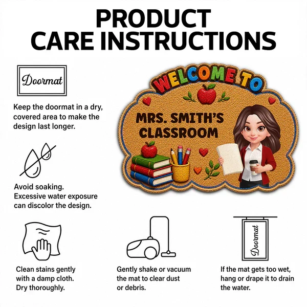 Personalized Shaped Doormat for Teacher Classroom, Colorful Welcome Design, Unique Back-to-School Gift - Image 5