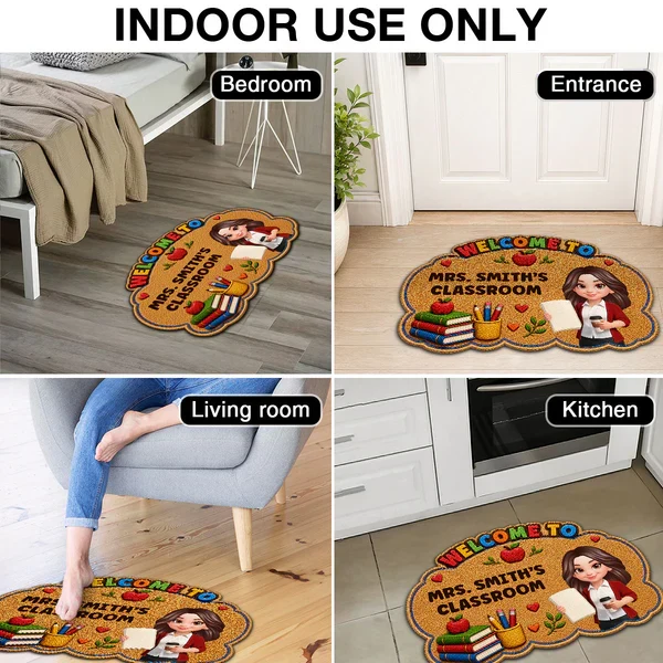 Personalized Shaped Doormat for Teacher Classroom, Colorful Welcome Design, Unique Back-to-School Gift - Image 6