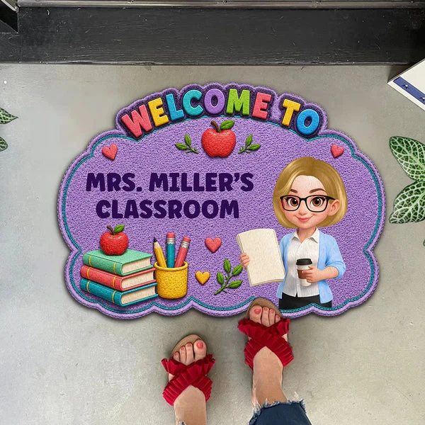 Personalized Shaped Doormat for Teacher Classroom, Colorful Welcome Design, Unique Back-to-School Gift - Image 7