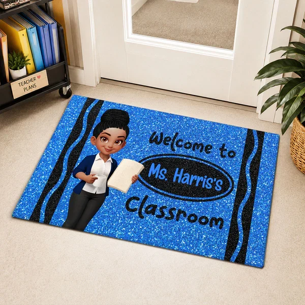Standard Doormat, Classroom Welcome with Cartoon Teacher Holding Book, Creative Gift for Teacher Entryway - Image 3
