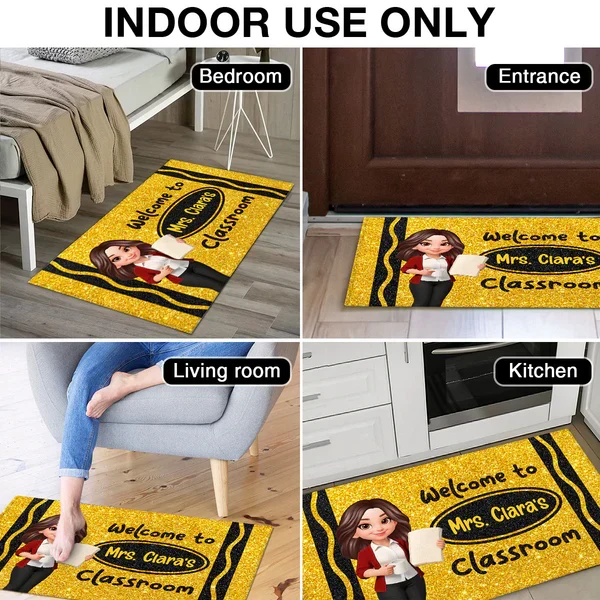 Standard Doormat, Classroom Welcome with Cartoon Teacher Holding Book, Creative Gift for Teacher Entryway - Image 4