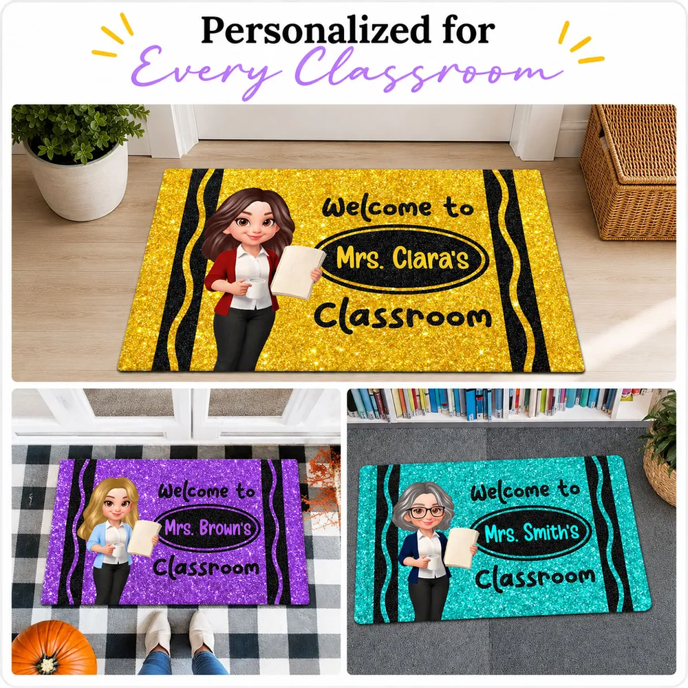 Standard Doormat, Classroom Welcome with Cartoon Teacher Holding Book, Creative Gift for Teacher Entryway - Image 6